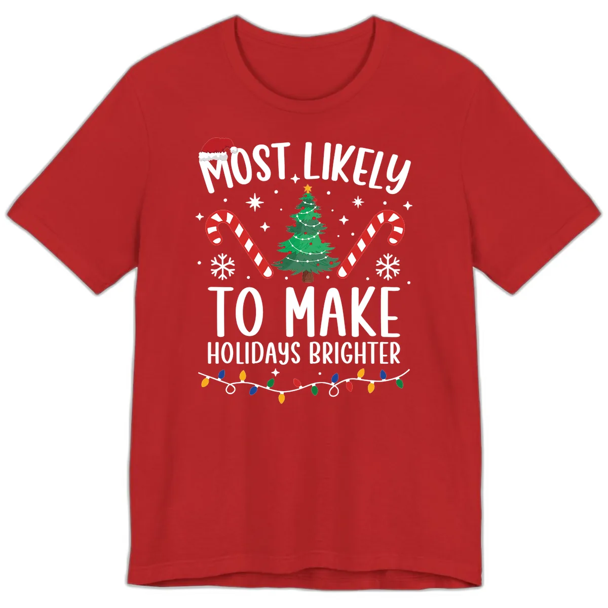 Most Likely To Make Holidays Brighter Premium T-Shirt in Red